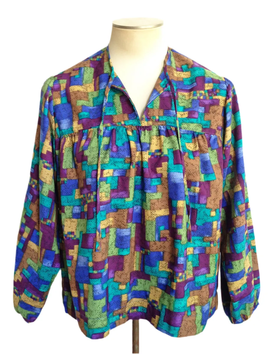Graphic Peasant Blouse Long Sleeve