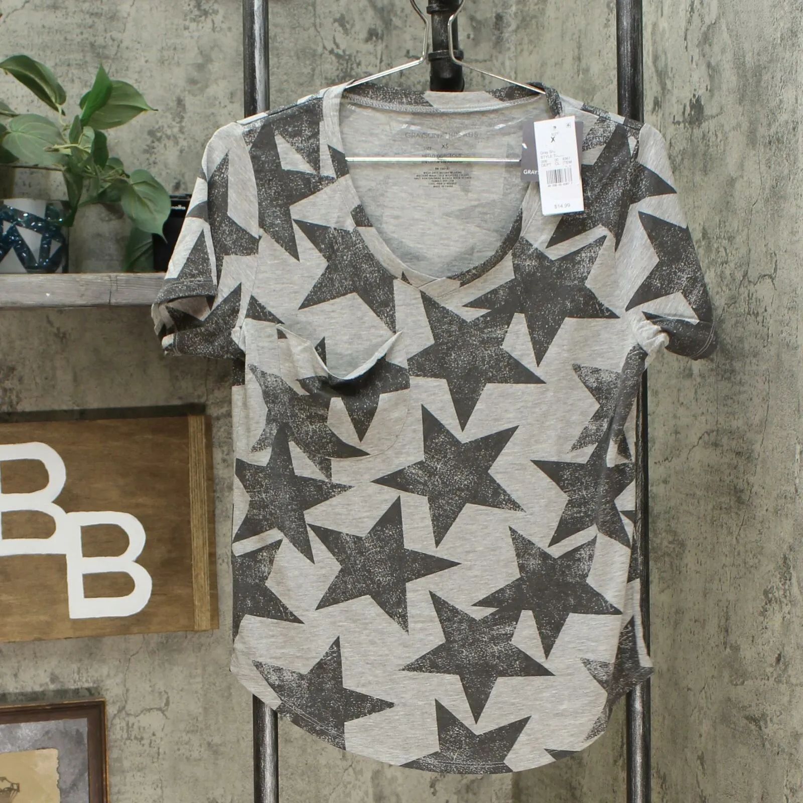 Grayson Threads Women's Stars Printed Short Sleeve Drapey Pocket T-Shirt