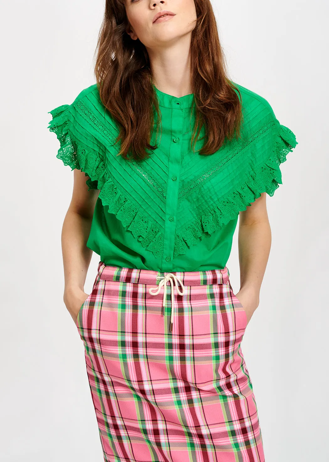 Green ruffled top