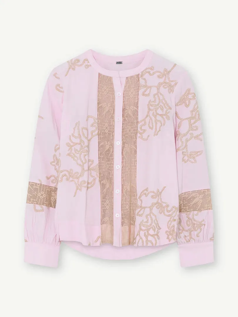Gustav Naja Embroidered Pink Lace Panel Blouse