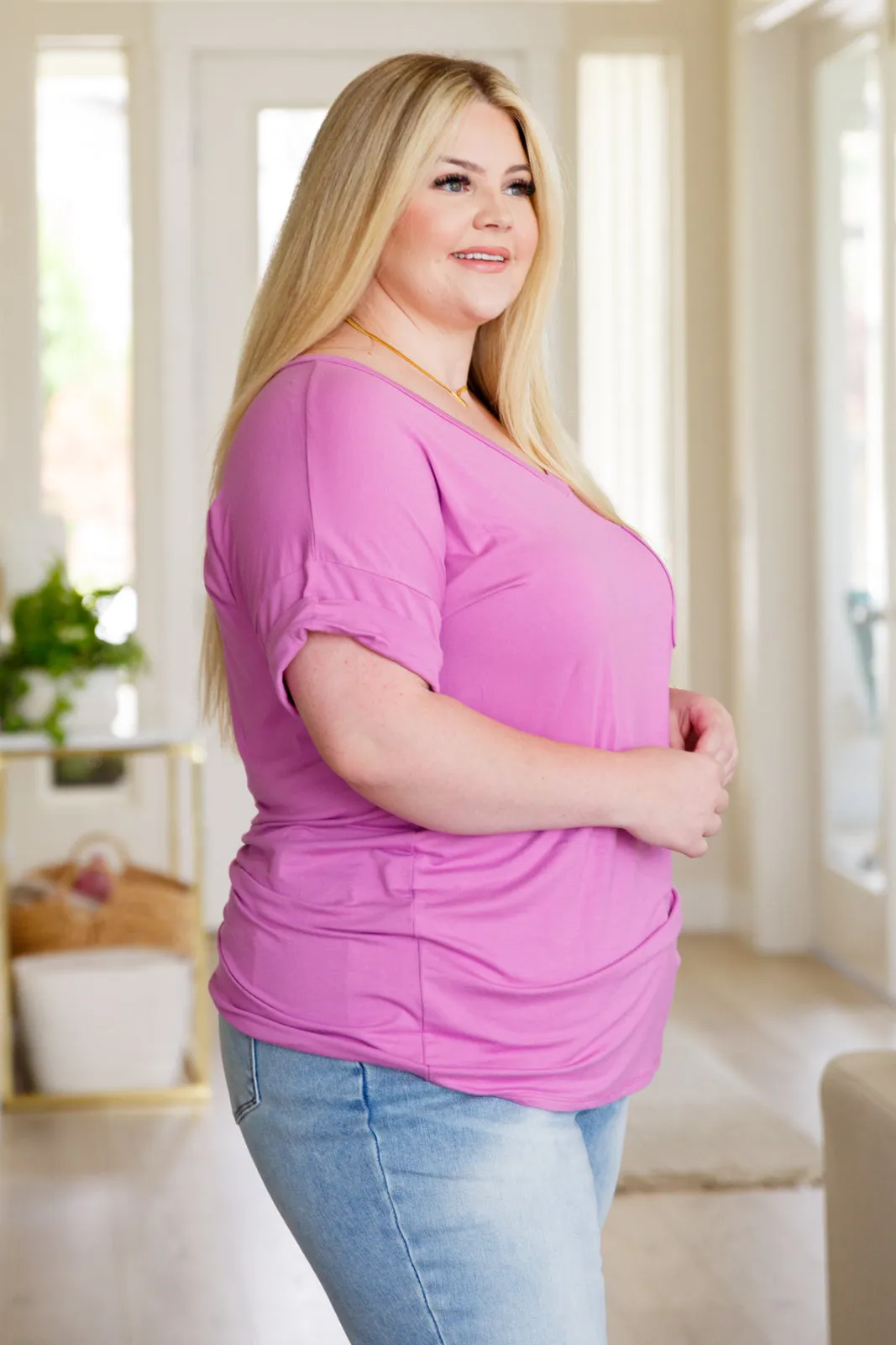 Hazel Blues® |  Absolute Favorite V-Neck Top in Orchid