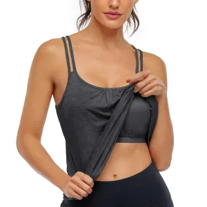 Hibelle Workout Tank Tops for Women, Fashion 2024 Summer Racerback Athletic Yoga Running Tanks Gym Comfy Clothes Casual Cami Shirts Built in Shelf Bra Black