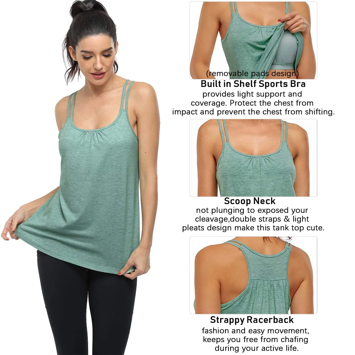 Hibelle Workout Tank Tops for Women, Fashion 2024 Summer Racerback Athletic Yoga Running Tanks Gym Comfy Clothes Casual Cami Shirts Built in Shelf Bra Black
