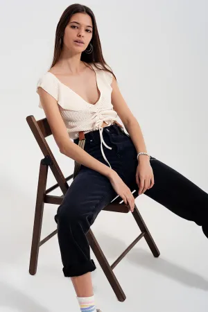 High rise straight leg jeans washed black