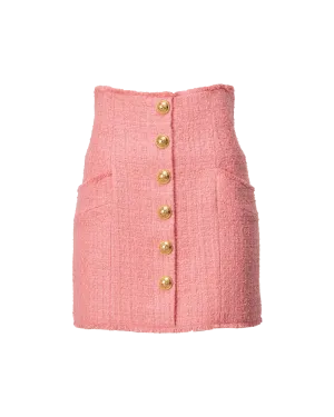 High Waisted Buttoned Tweed Skirt