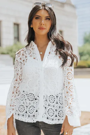Hollow-out Turn-down Collar Shirt