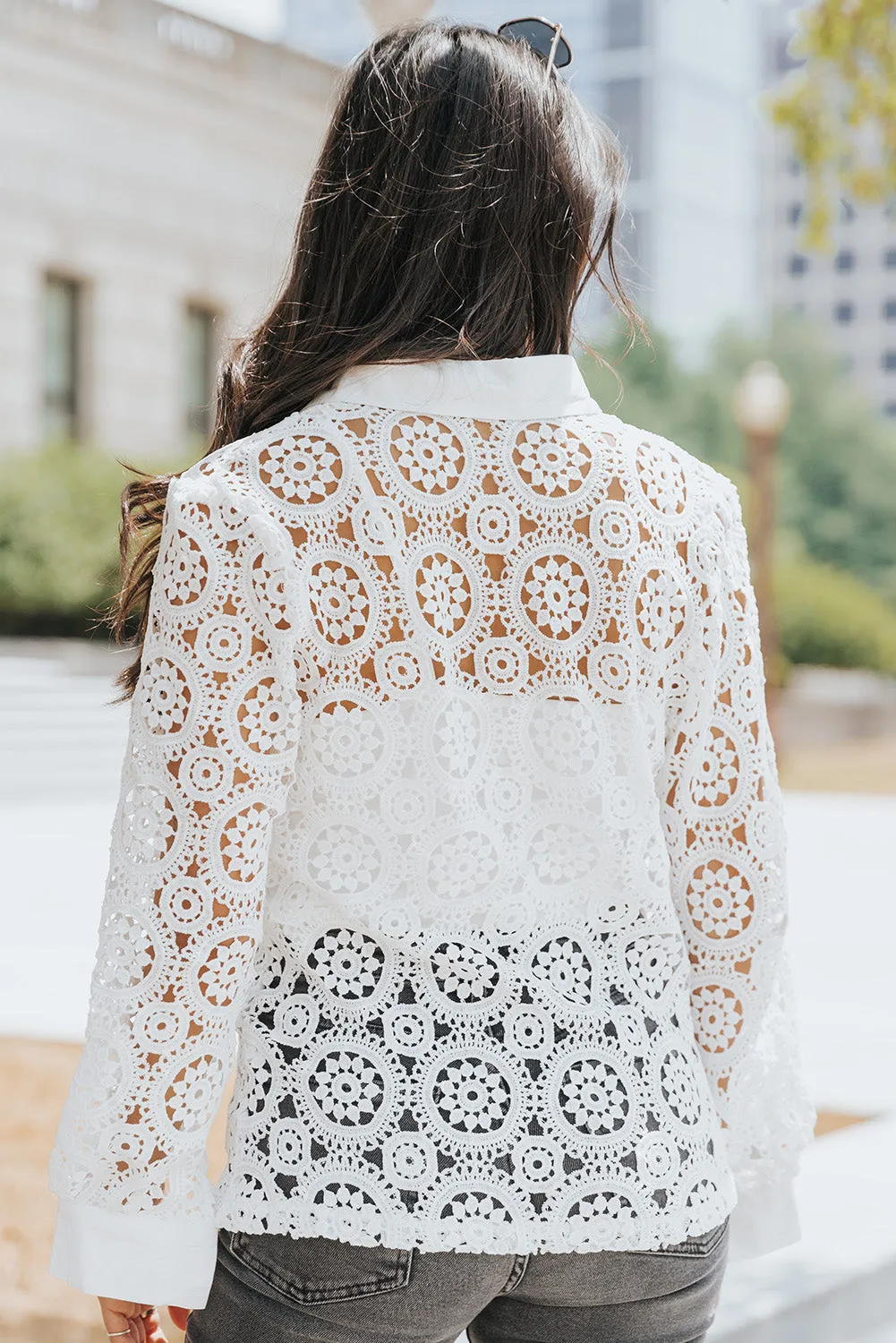 Hollow-out Turn-down Collar Shirt