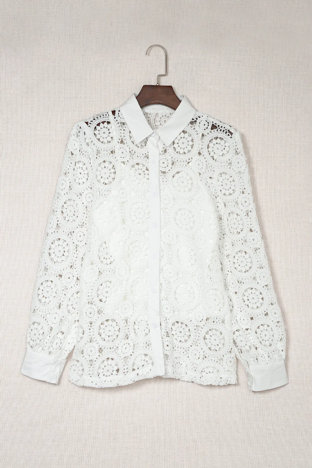 Hollow-out Turn-down Collar Shirt