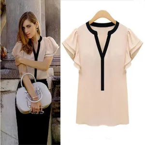 hot Plus Size Female Tops Women Blouses Ruffle Short Sleeve Chiffon Shirts Womens Clothing Ladies Clothes For Vintage Body