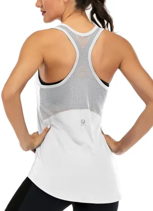 ICTIVE Workout Tank Tops for Women Sleeveless Yoga Tops for Women Mesh Racerback Tank Tops Muscle Tank X-Large White