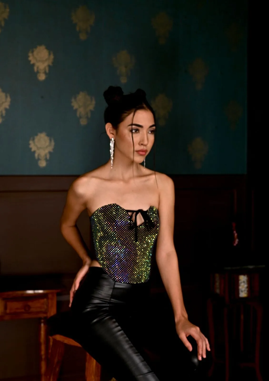 Inner goddess - crystal mesh corset top