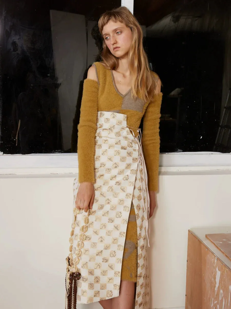 Irregular Checkerboard Wrap Skirt