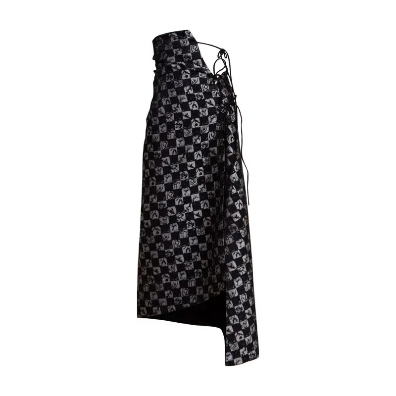 Irregular Checkerboard Wrap Skirt