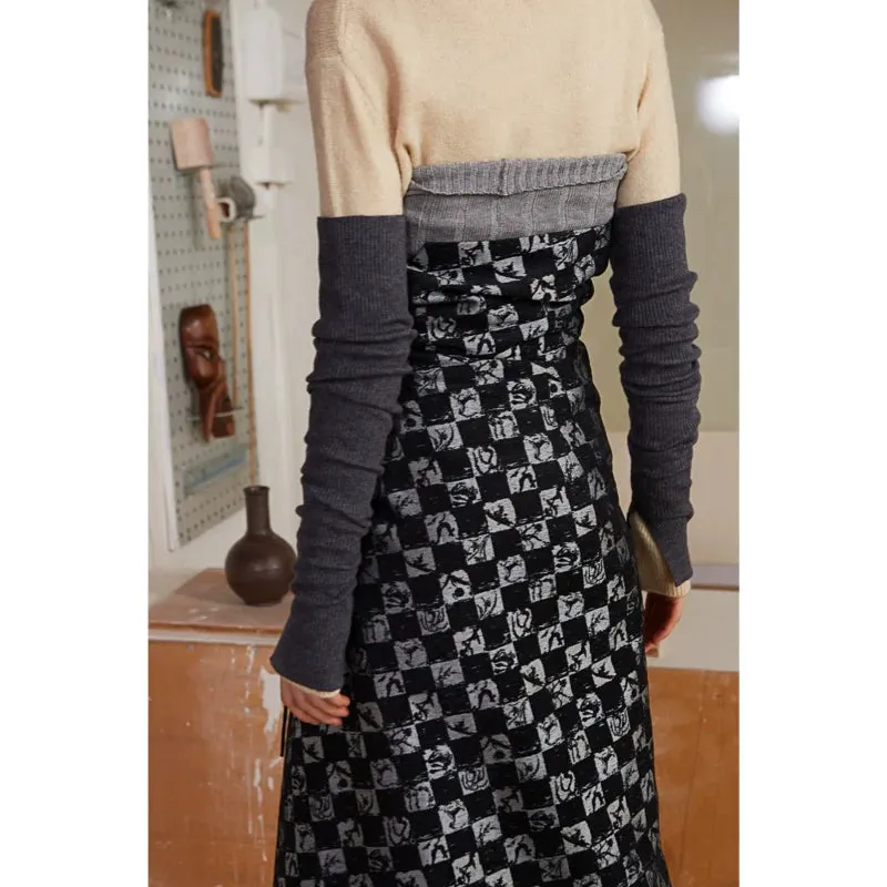 Irregular Checkerboard Wrap Skirt