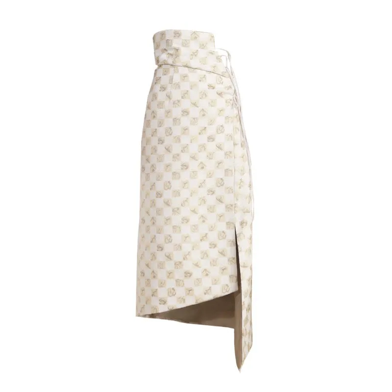 Irregular Checkerboard Wrap Skirt