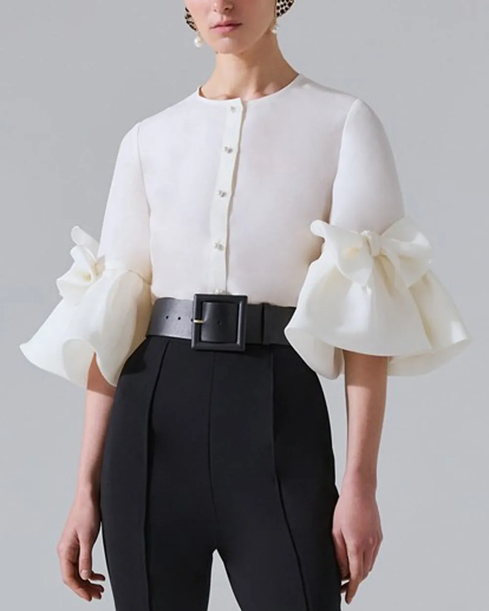 Ivory Ruffle Bow Sleeve Blouse