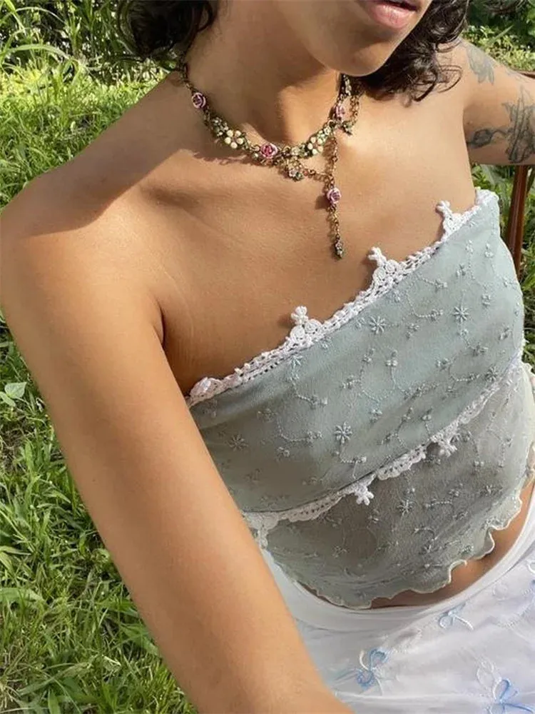 JazzHer 2024 Mesh Patchwork Y2K Retro Tube Cropped Clubwear Summer  Sexy See Through Strapless Tank Mini Vest Crop Tops