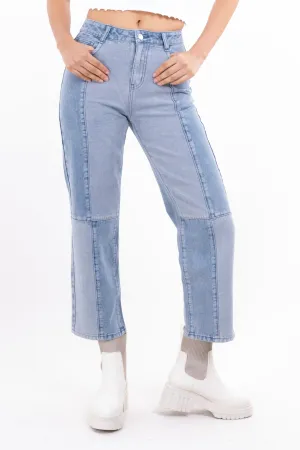 Jeans Mom Bloques Bicolor