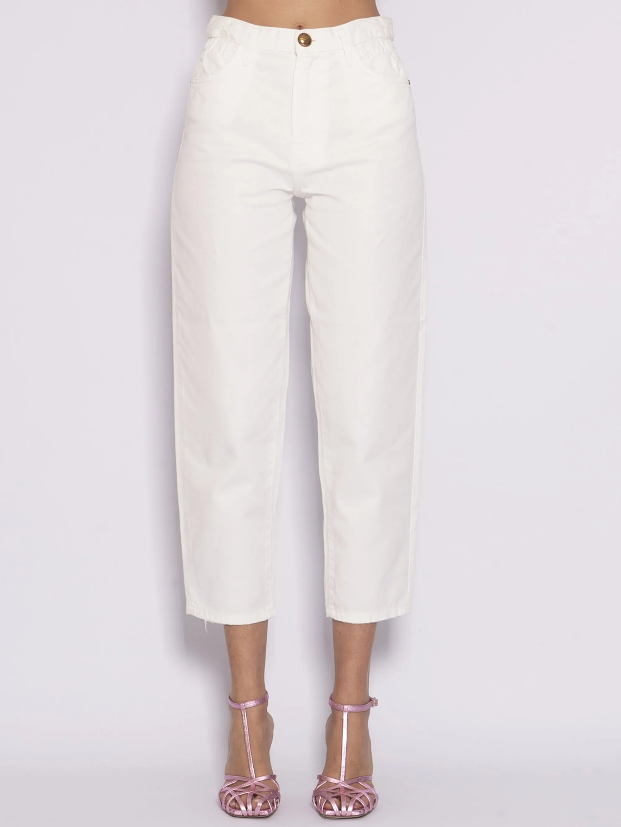 Jeans Mom Fit con Elastico - Bull White