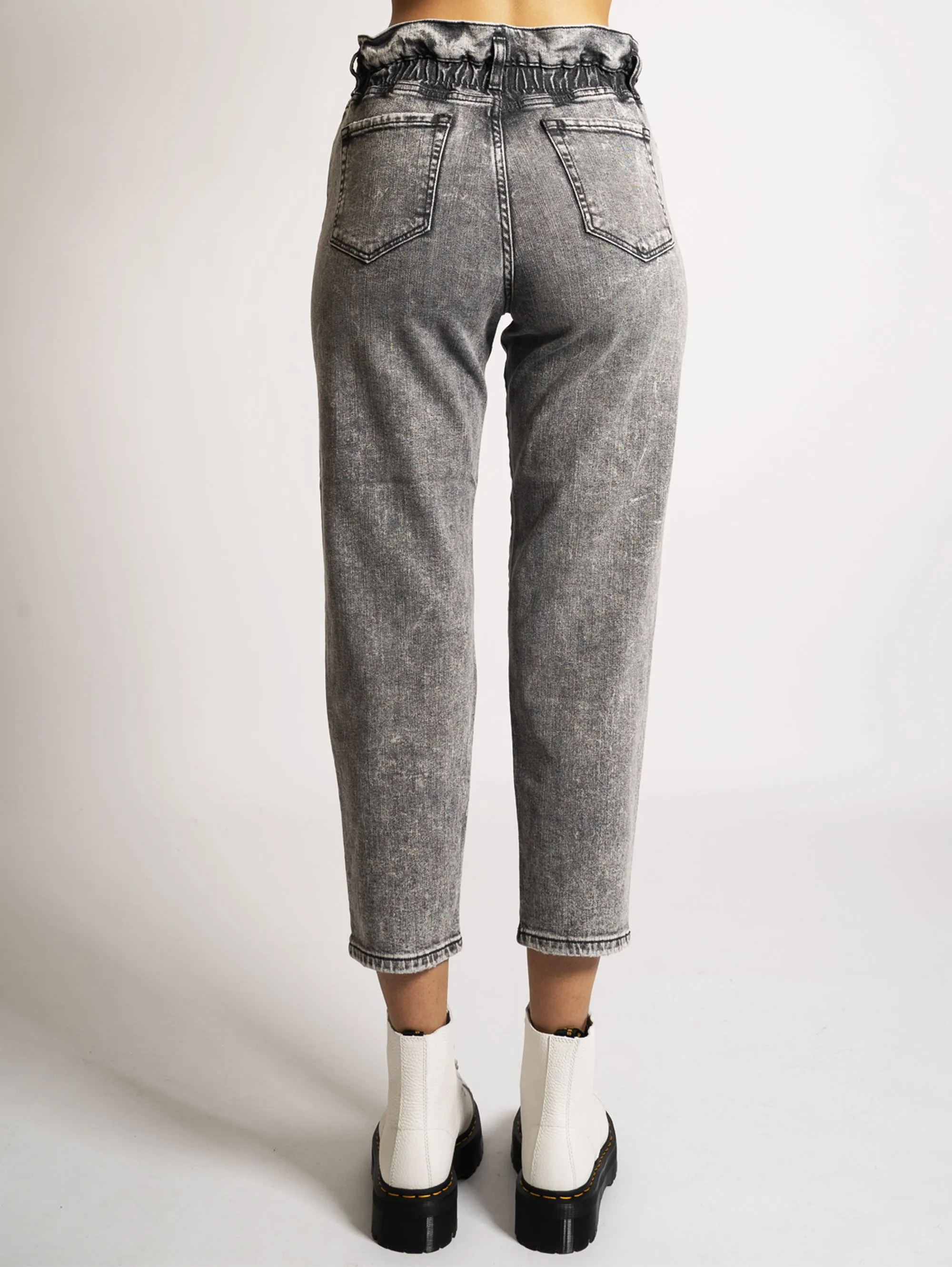Jeans Mom Fit Vita Elasticizzata Denim Grey