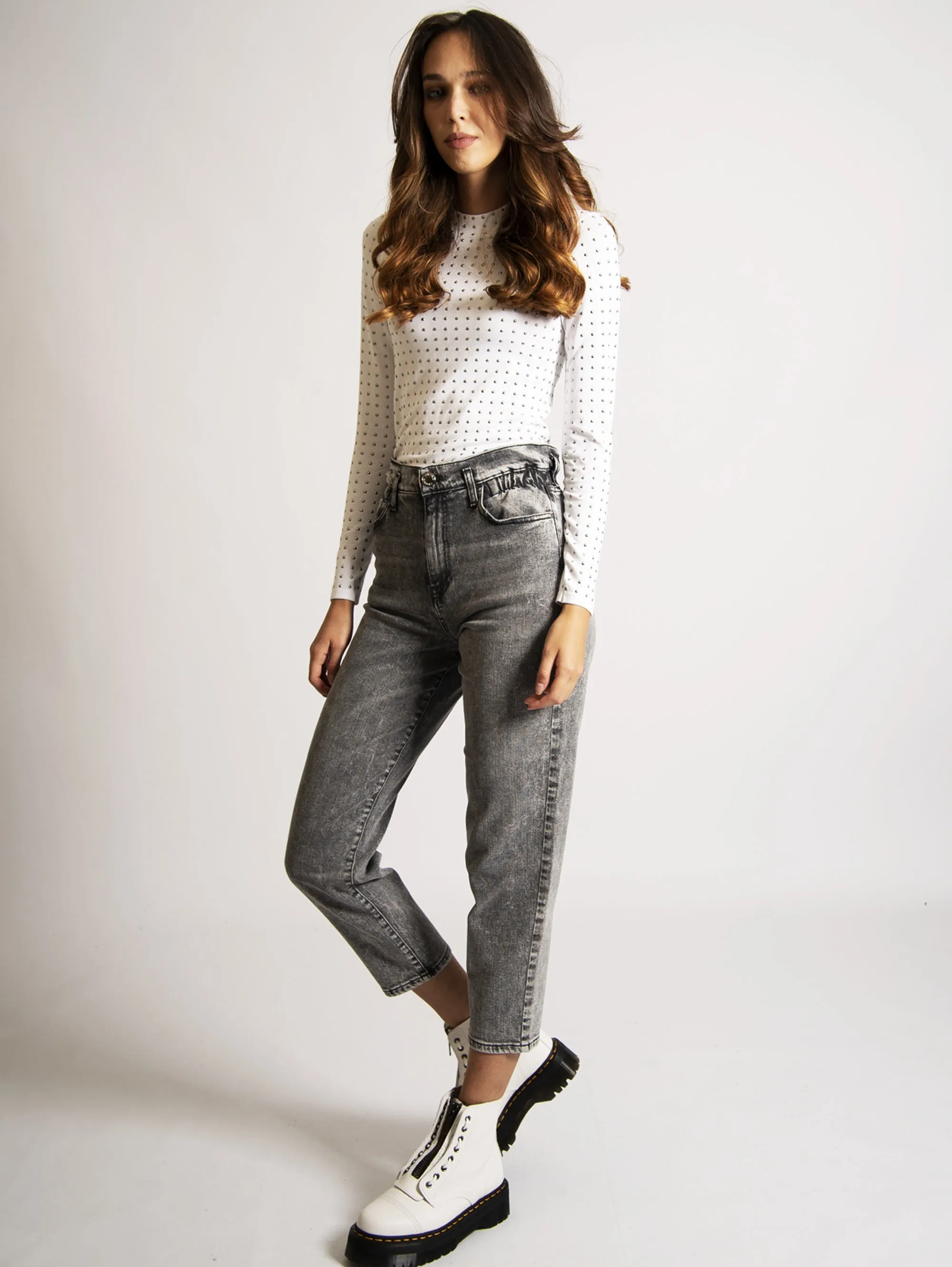 Jeans Mom Fit Vita Elasticizzata Denim Grey