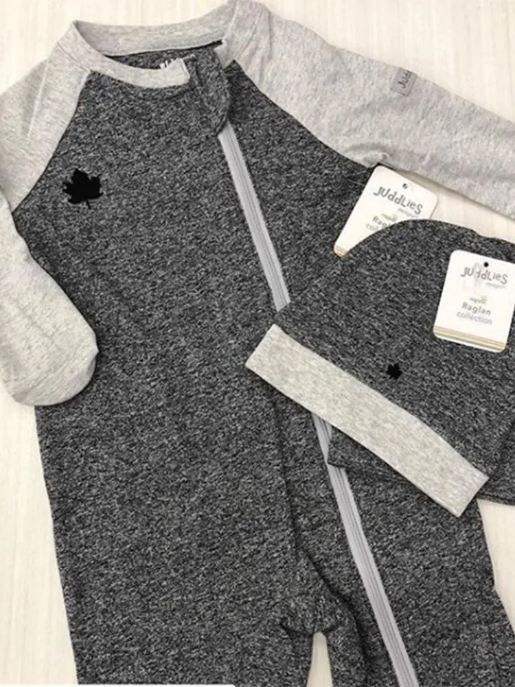 Juddlies - Organic Graphite Grey/Black Slouchy Baby Hats - Raglan Collection - Pack of 2