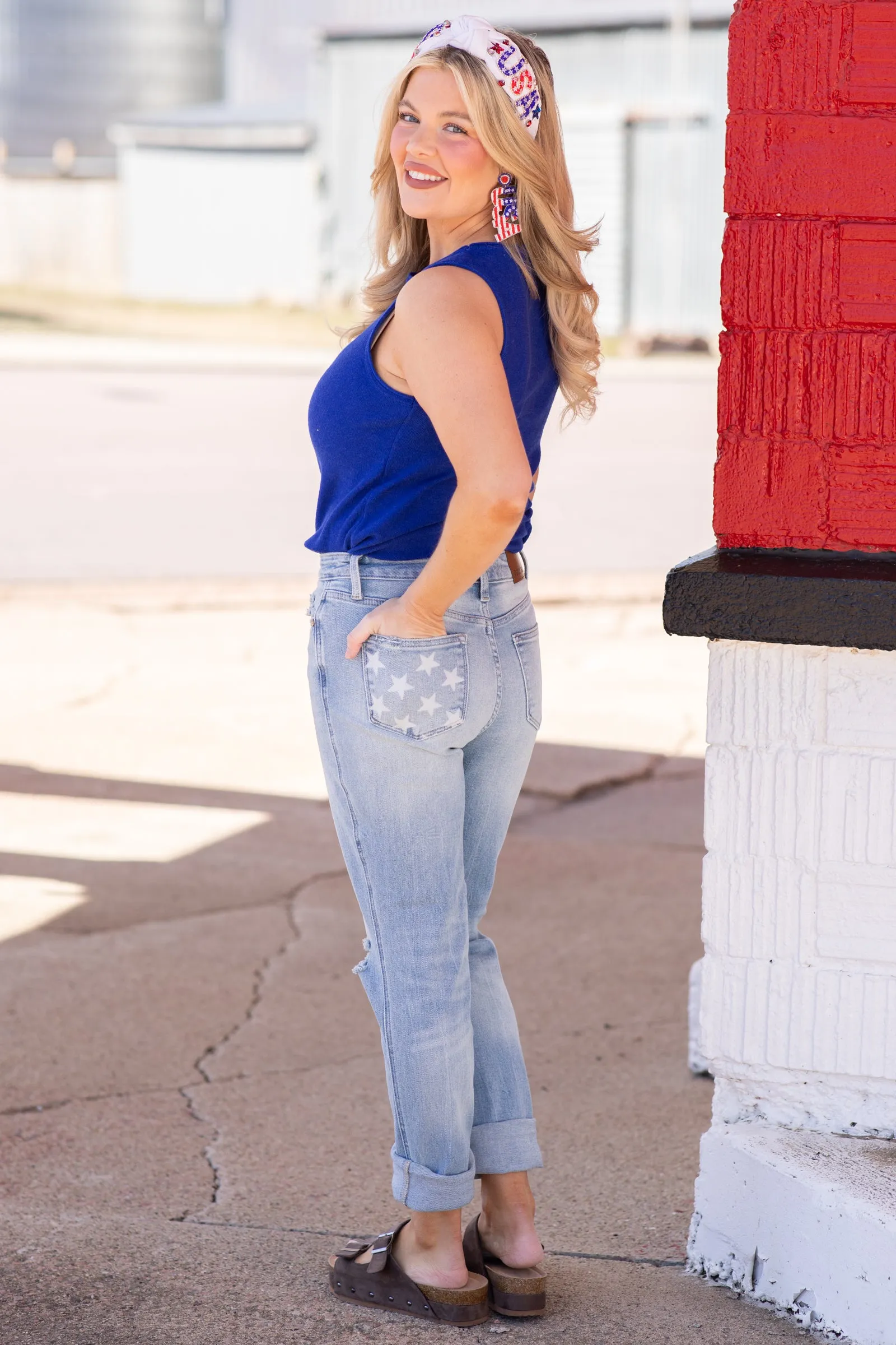 Judy Blue Mid Rise Star Pocket Boyfriend Jean
