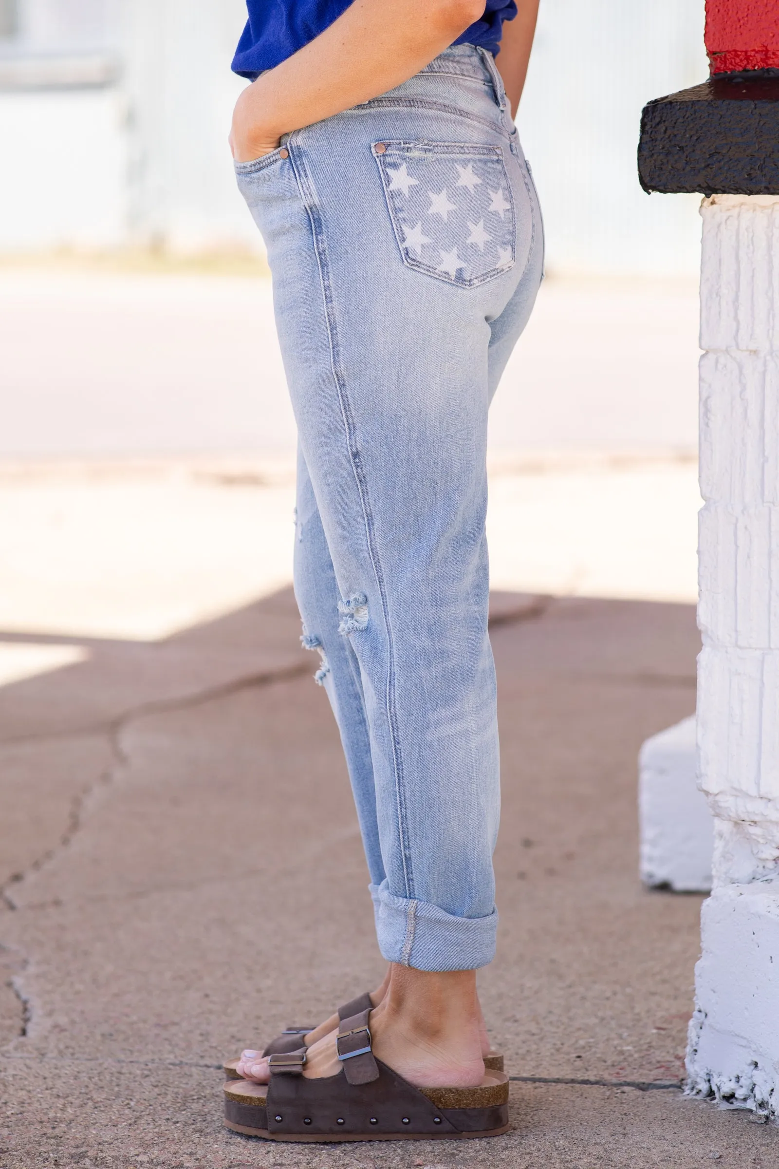 Judy Blue Mid Rise Star Pocket Boyfriend Jean