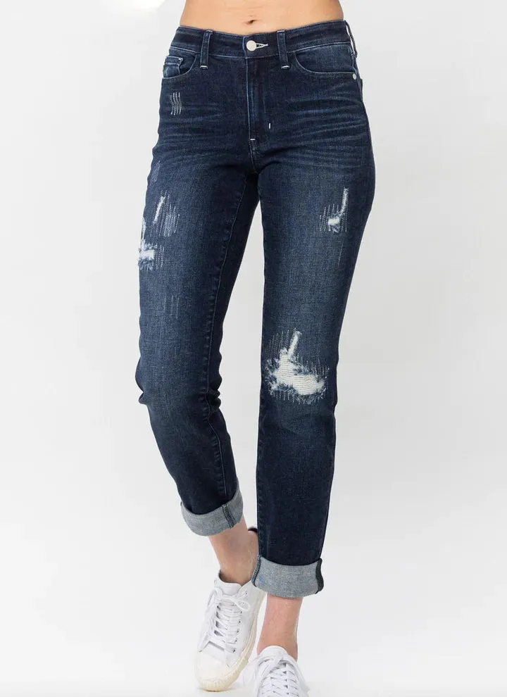 Judy Blue MR Stitched Destroy Double Cuff Boyfriend Jean