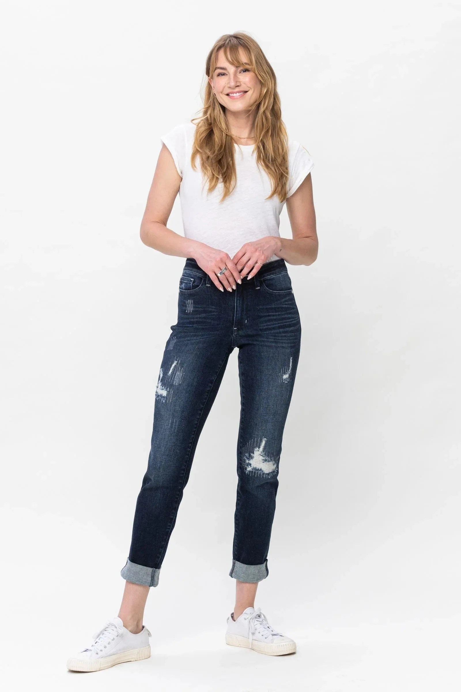 Judy Blue MR Stitched Destroy Double Cuff Boyfriend Jean