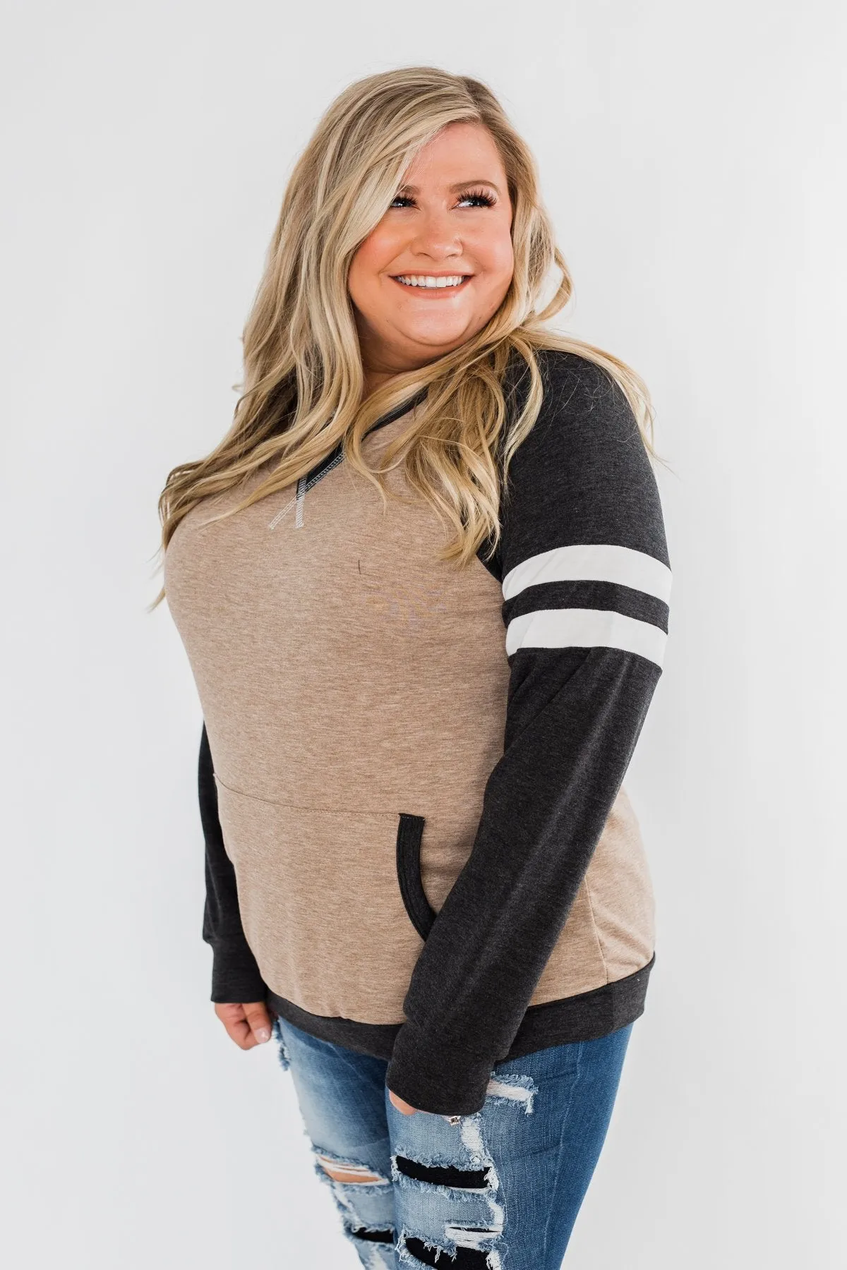 Just Being Me Raglan Top- Charcoal & Mocha