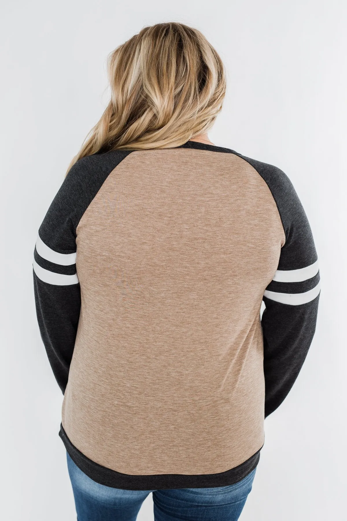 Just Being Me Raglan Top- Charcoal & Mocha