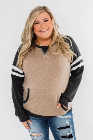 Just Being Me Raglan Top- Charcoal & Mocha