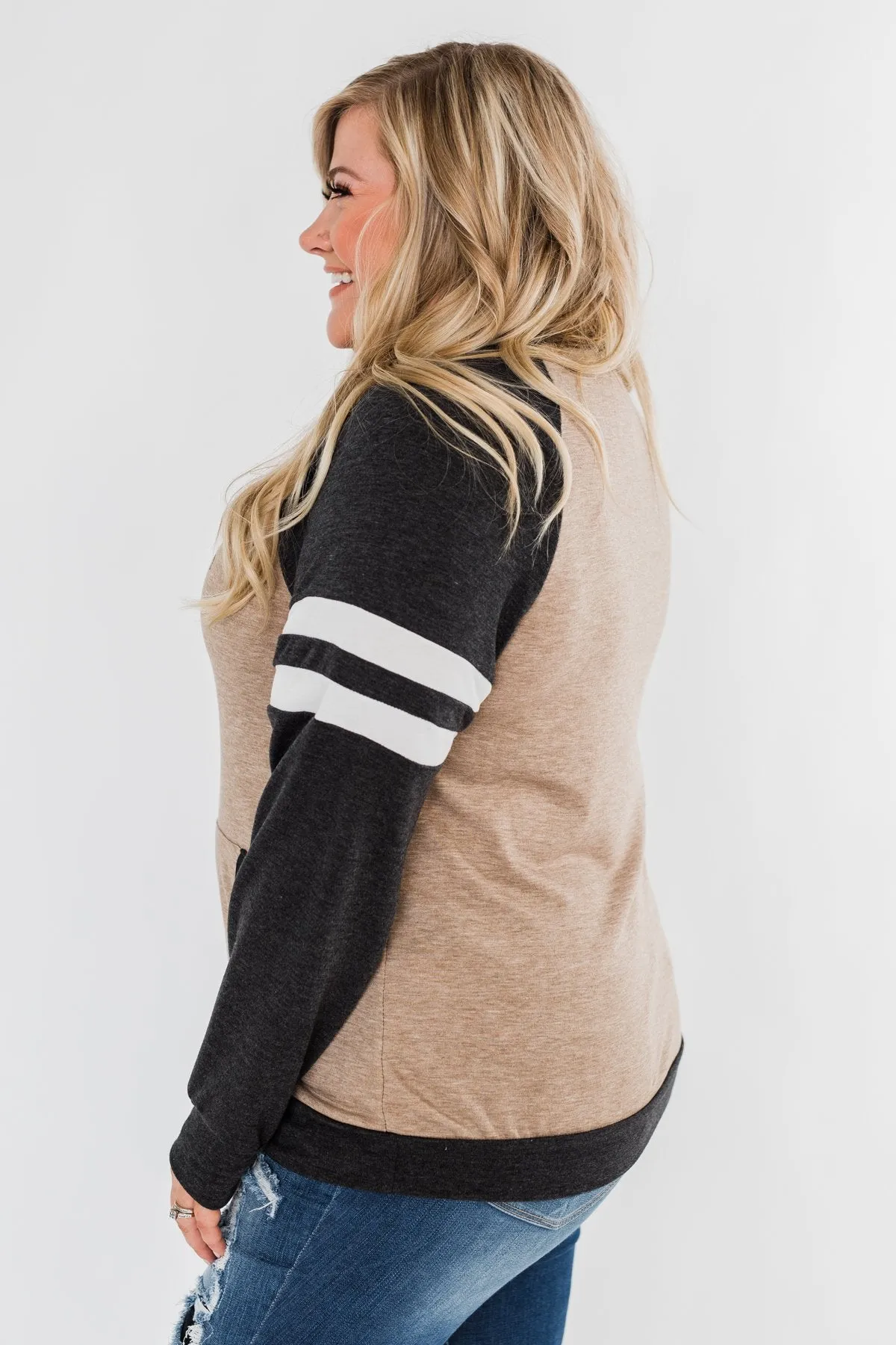 Just Being Me Raglan Top- Charcoal & Mocha