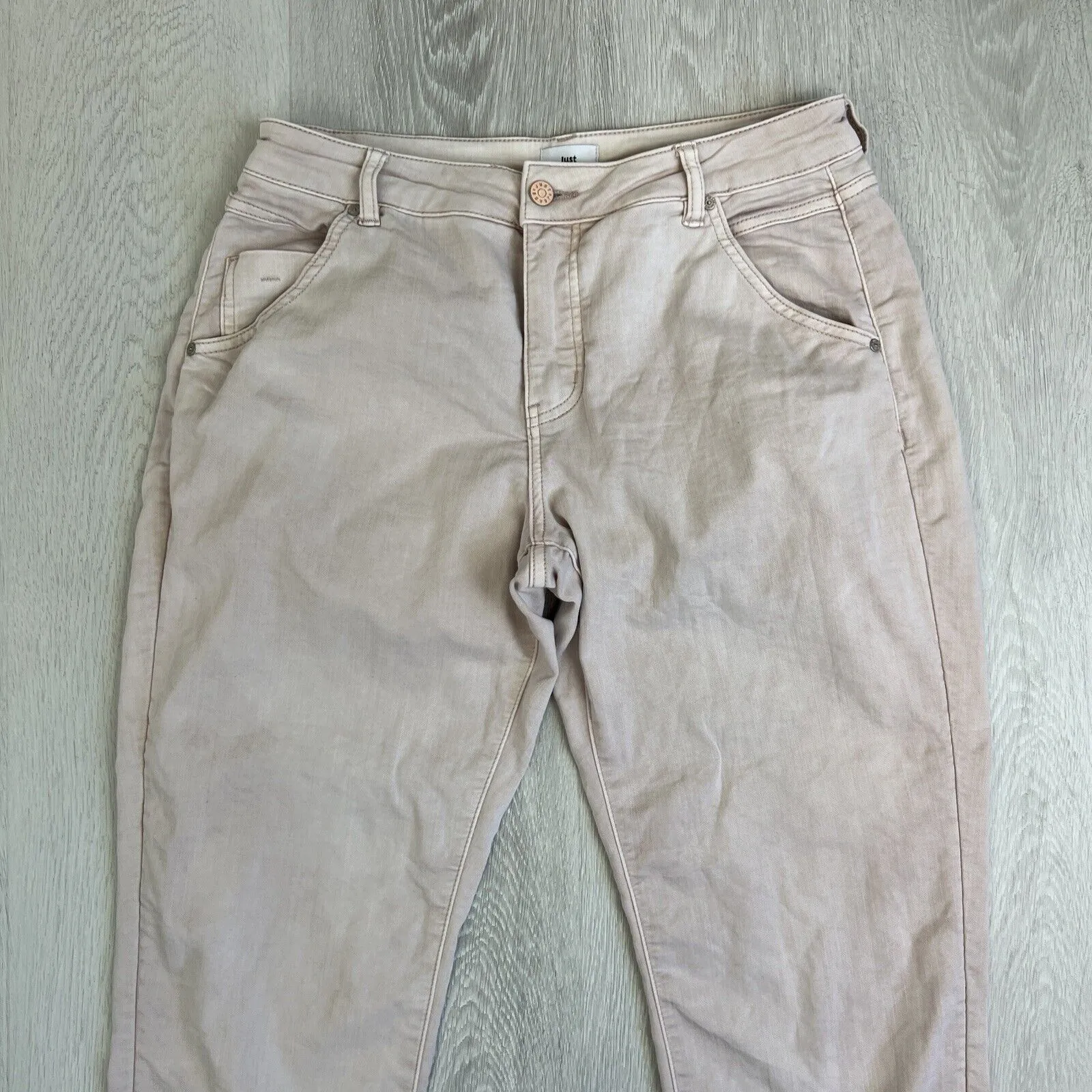 Just Jeans Womens Beige Amaze Knit Denim High Rise Boyfriend Jeans Size 10