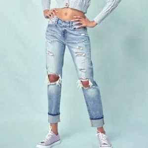KanCan High rise knee ripped boyfriend jeans
