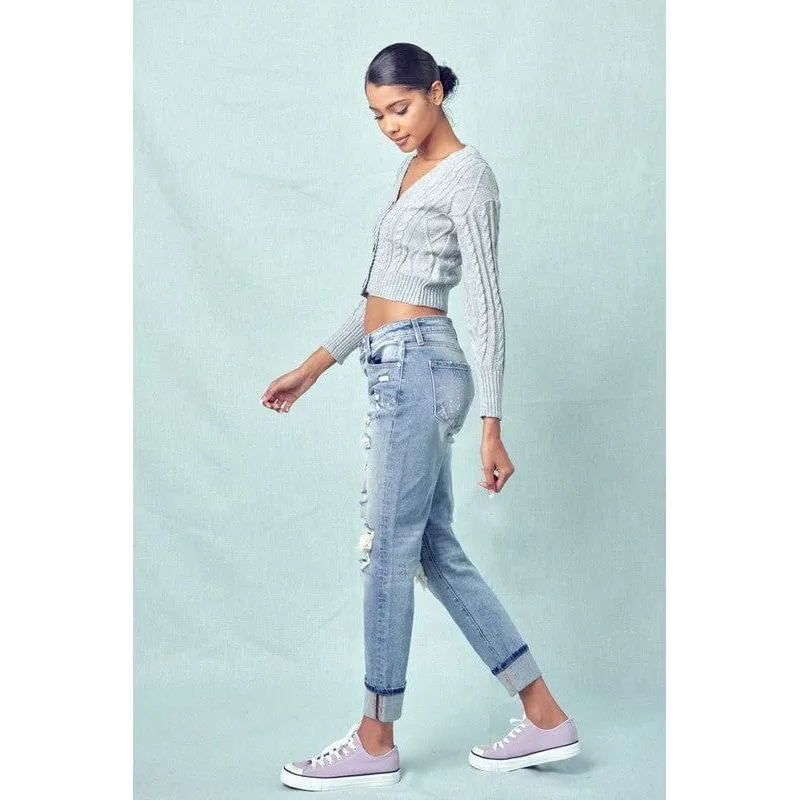 KanCan High rise knee ripped boyfriend jeans