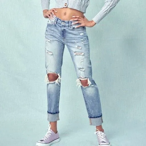 KanCan High rise knee ripped boyfriend jeans
