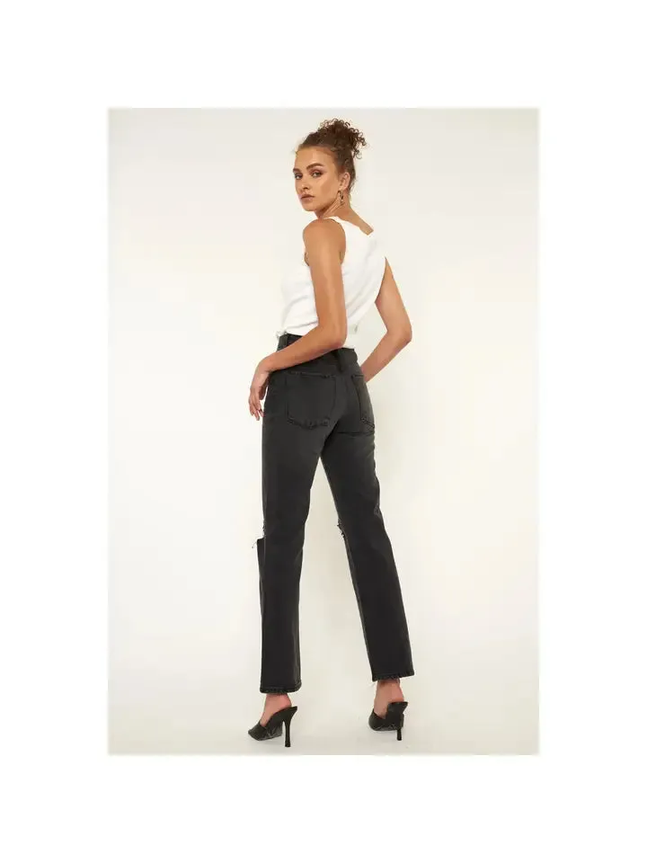 Kancan Ultra High Rise 90's Boyfriend Jean Black Stone Wash