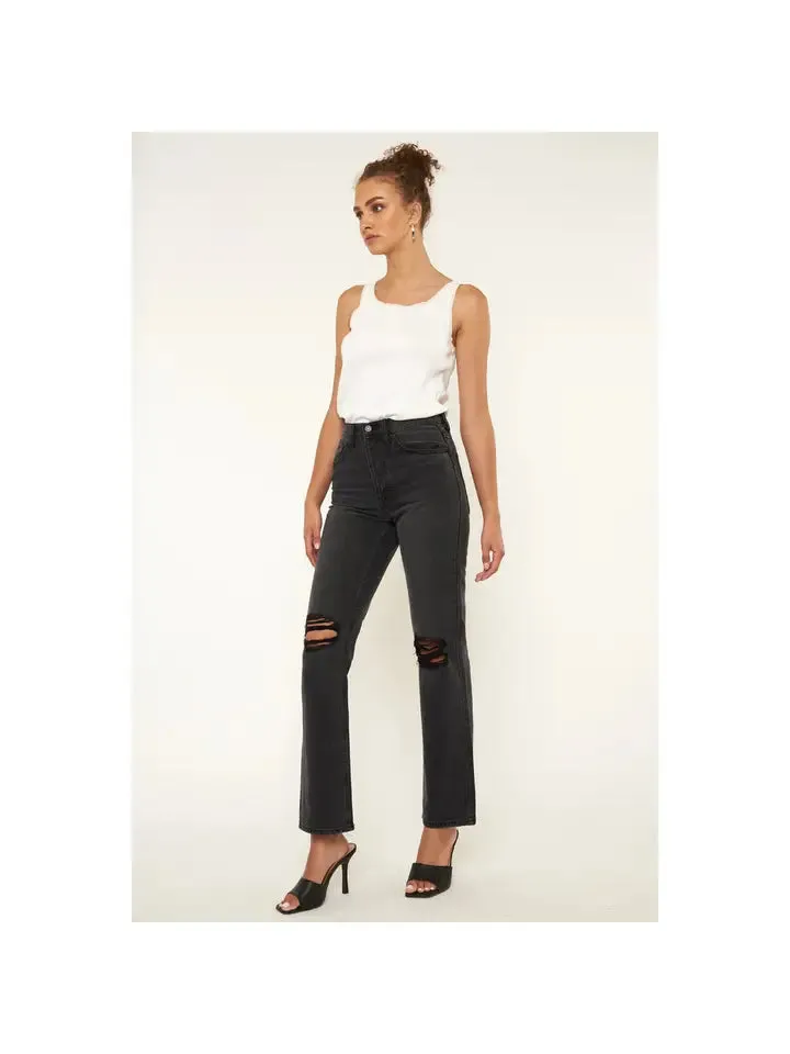 Kancan Ultra High Rise 90's Boyfriend Jean Black Stone Wash