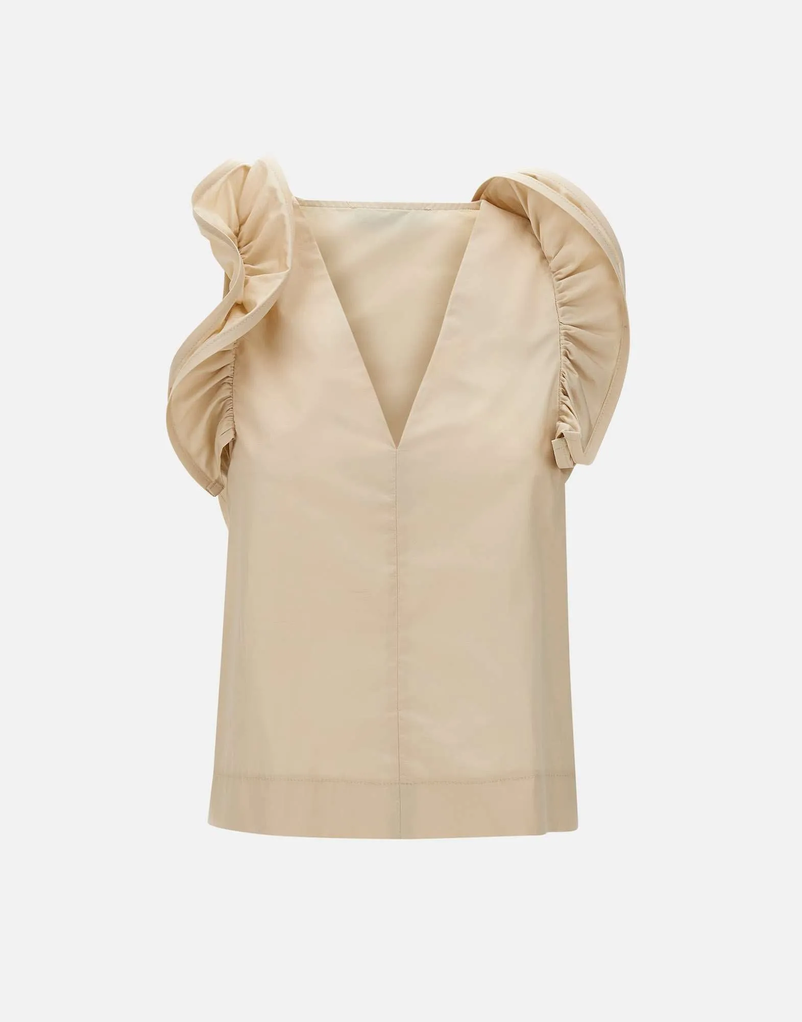 Kaos elfenben bomullspoplinblus med ruffles