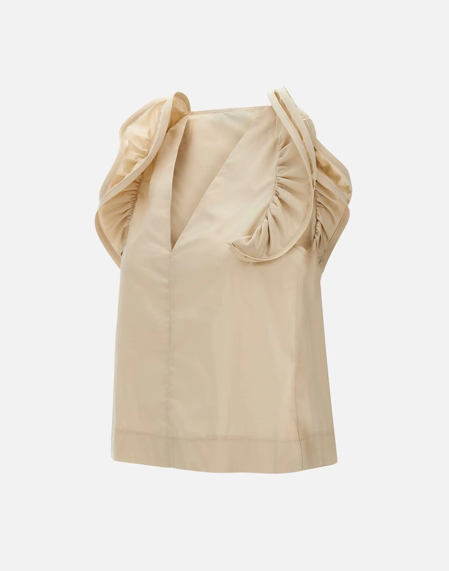 Kaos elfenben bomullspoplinblus med ruffles