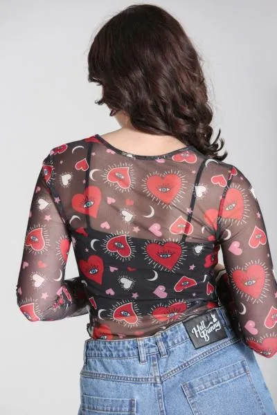 Kate Heart Mesh Top - Black -