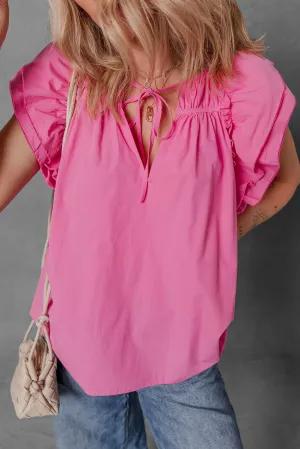 Kendall Ruffled Pink Shirred Blouse