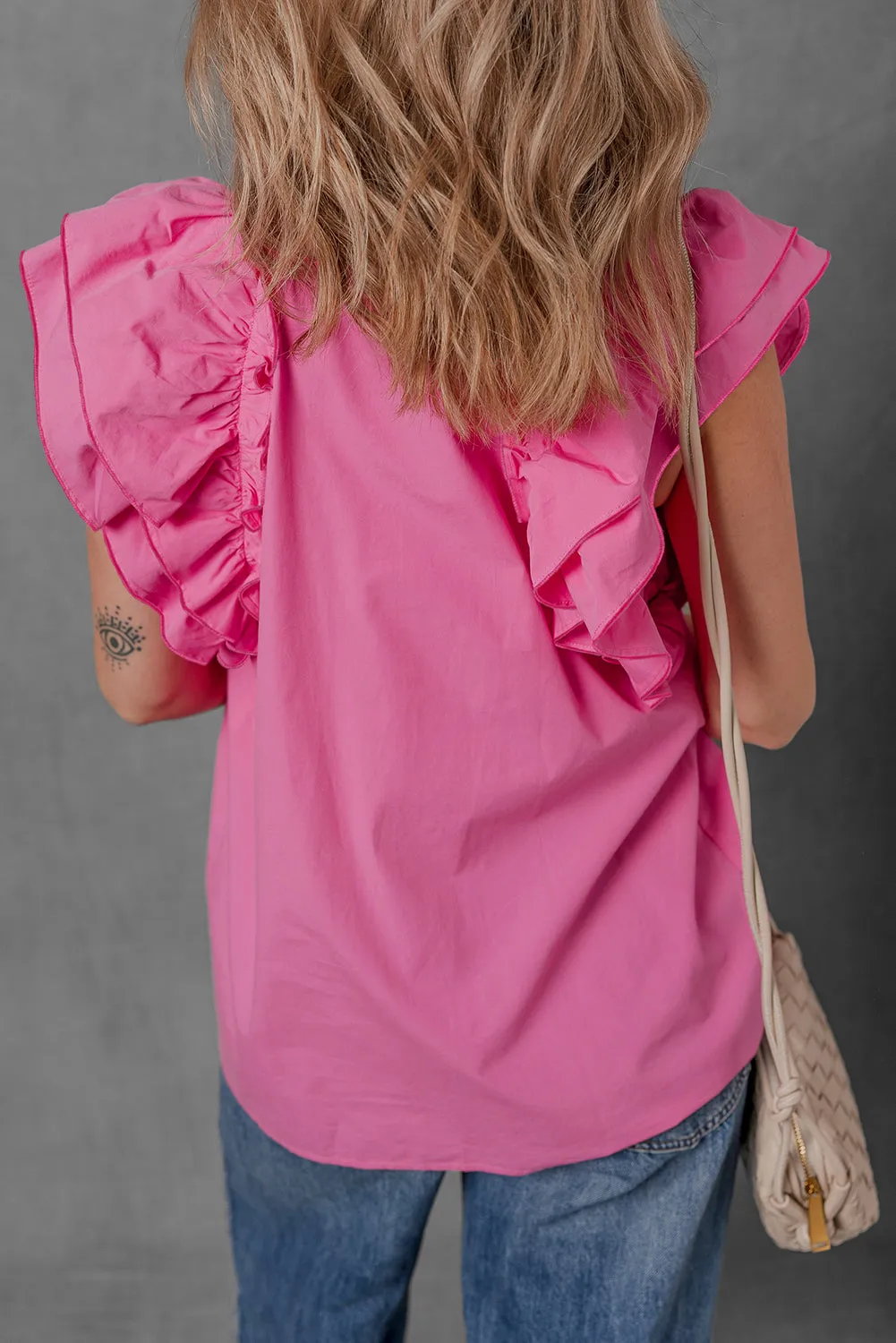 Kendall Ruffled Pink Shirred Blouse
