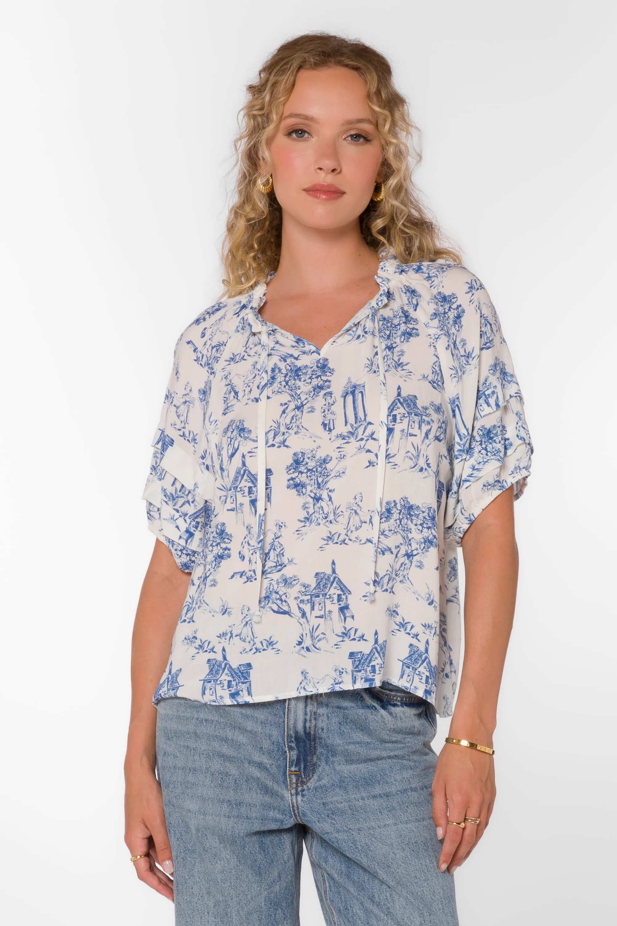 Kenna Blue Toile Top
