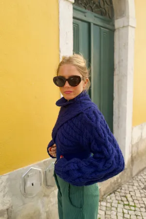 Königsblau gestrickte Armlehnenbezüge von WolffMode