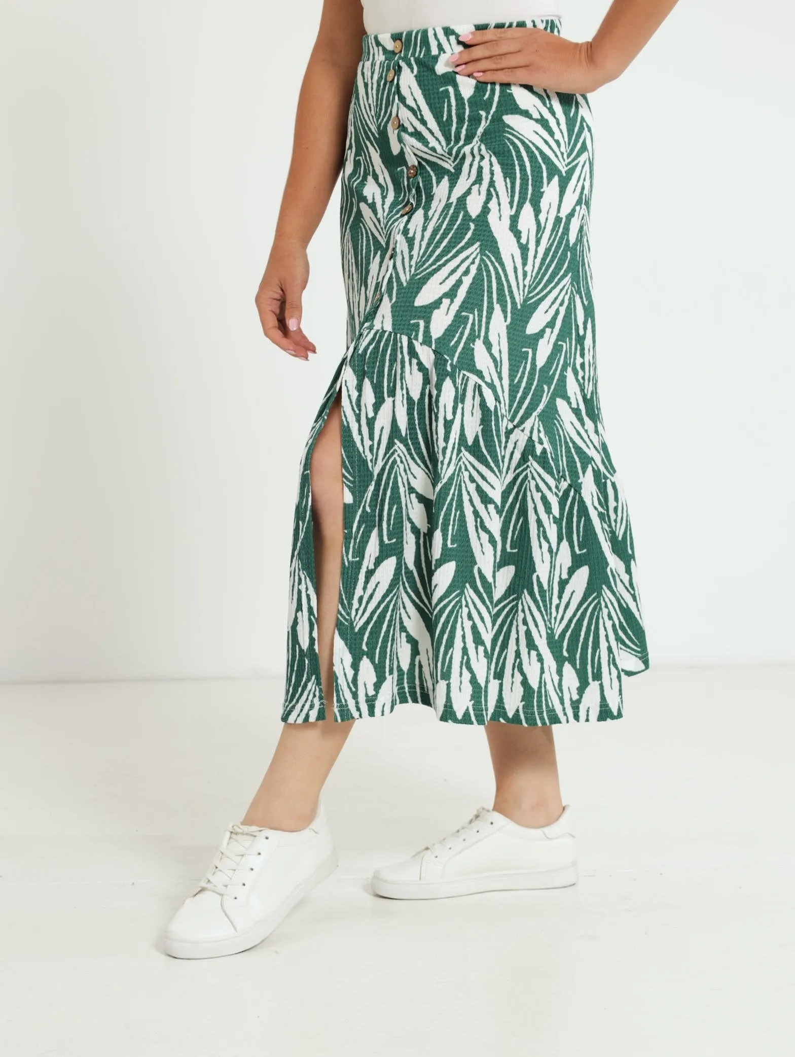 Knit Button Detail Skirt - Green