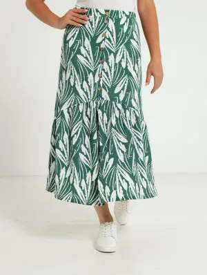 Knit Button Detail Skirt - Green