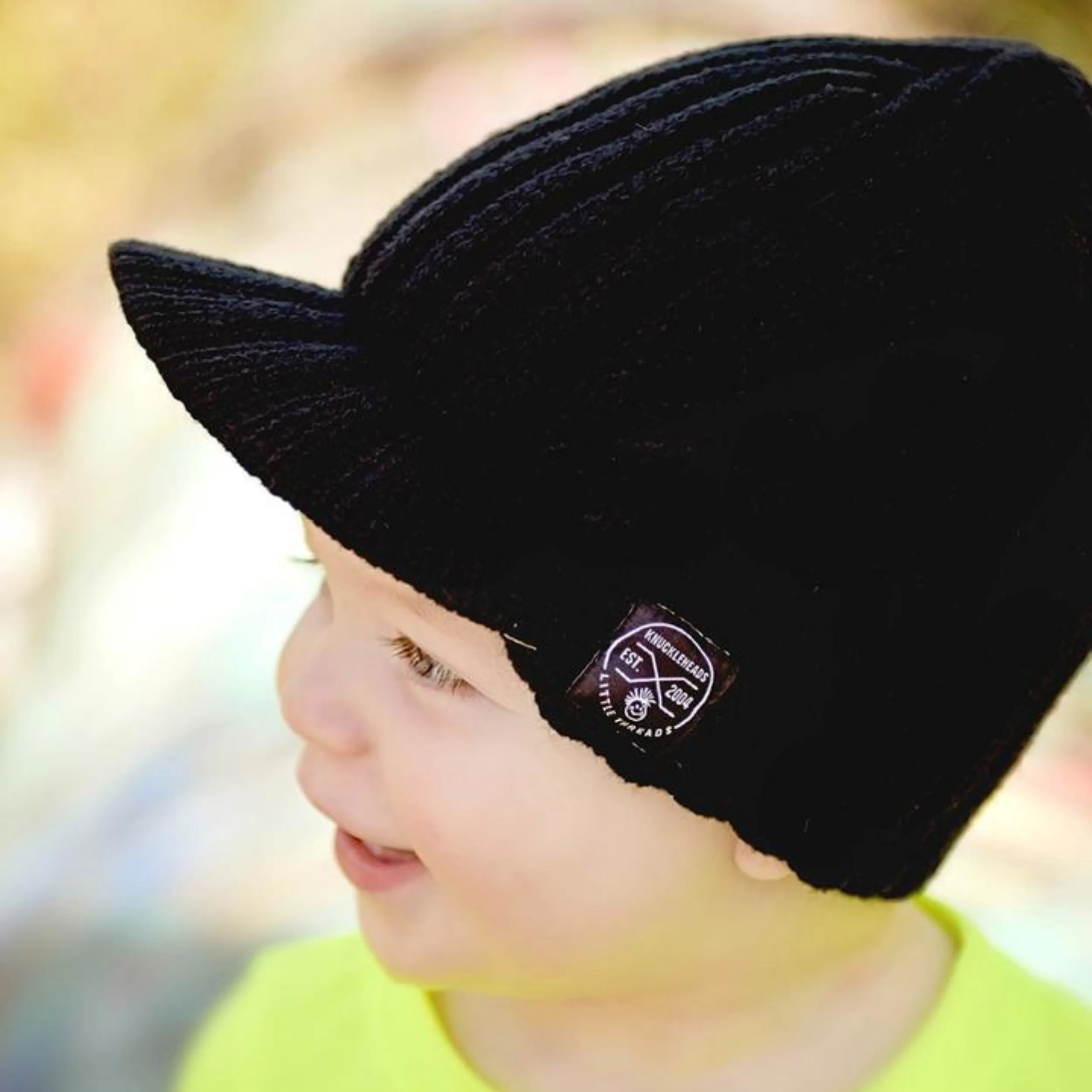 Knuckleheads Black Baby Boy's Stripe Visor Beanie with Tag Baby Hat